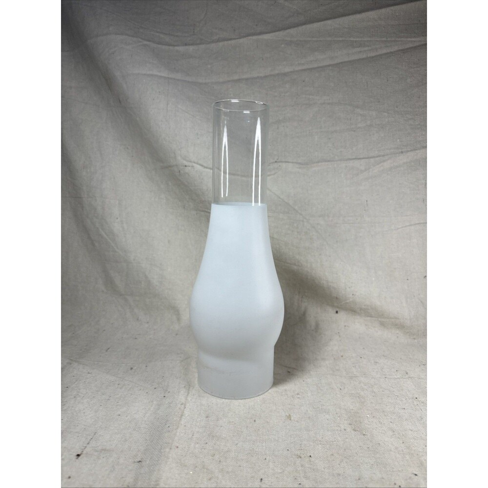 Vintage 10 Inch Clear And White Frosted Glass Hurricane Lamp Shade Chimney 2.75